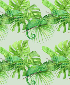 Kameleony i tropikalne liście na fototapecie