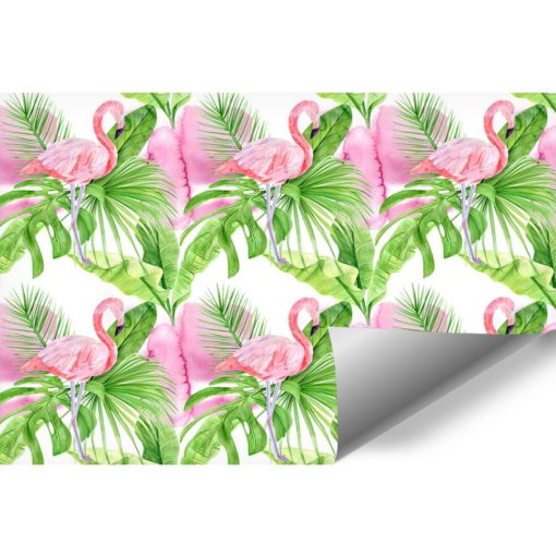Flamingi i tropikalne liście na tapecie