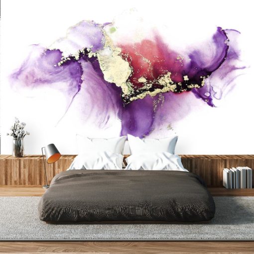 Dekoracyjne plamy w kolorach fioletu na tapecie
