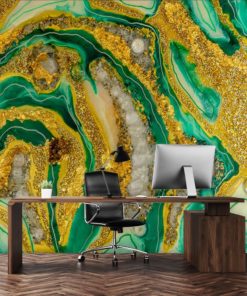 Fototapeta kompozycja malarska żółto zielona do biura