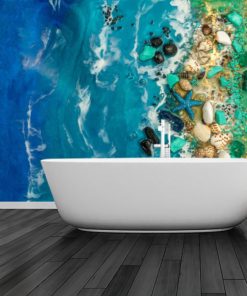 Dekoracja do łazienki fototapeta z morzem w kolorze turkusowo niebieskim