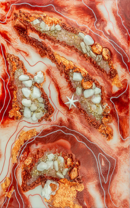 fototapeta sztuka żywiczna reprodukcja z abstrakcją czerwono pomarańczową