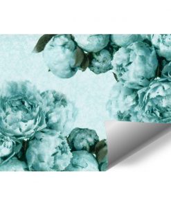 Foto-tapeta z turkusowymi kwiatami do przedpokoju