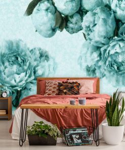 Foto-tapeta z turkusowymi kwiatami do sypialni