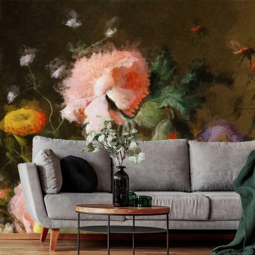 Barwna fototapeta z motywem barwnych kwiatów do dekoracji salonu