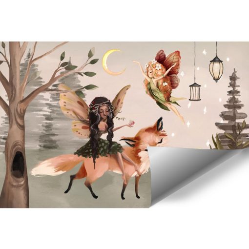 Leśna foto-tapeta dziecięca z latającą wróżką
