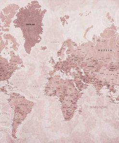 Tapeta z różowa mapą świata do sypialni