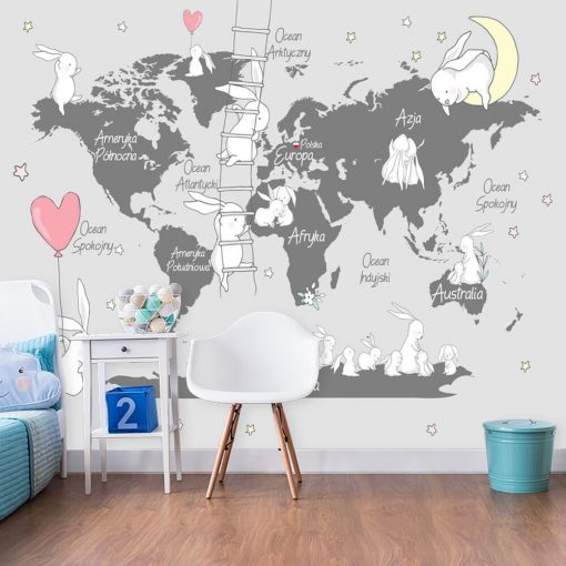 Foto-tapeta dla dziecka z bajkowa mapą świata