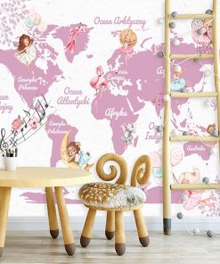 Tapeta z motywem mapy świata w różowym kolorze