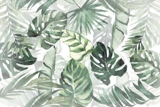Tapeta do sypialni z zielonymi tropikalnymi roślinami
