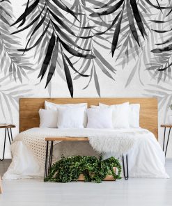 Fototapeta liście palmowe w szarościach