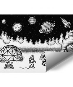 Czarno-biała tapeta dla dziecka z kosmosem