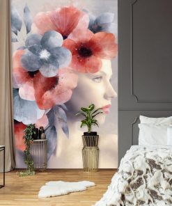 Foto-tapeta z kobietą i kwiatami do montażu w salonie