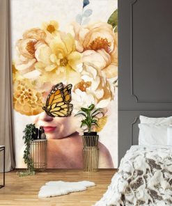 Tapeta z kwiatami i motylem do pokoju