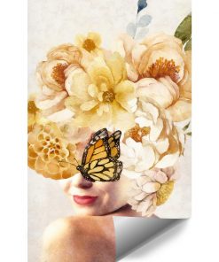 Tapeta z kwiatami i motylem do przedpokoju