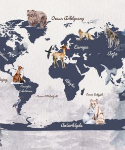 Tapeta z kontynentami i zwierzętami